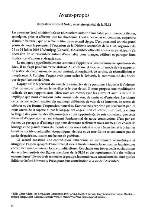 Agape: songs of hope and reconciliation page vi