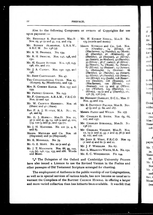 The Baptist Church Hymnal: chants and anthems with music page iii