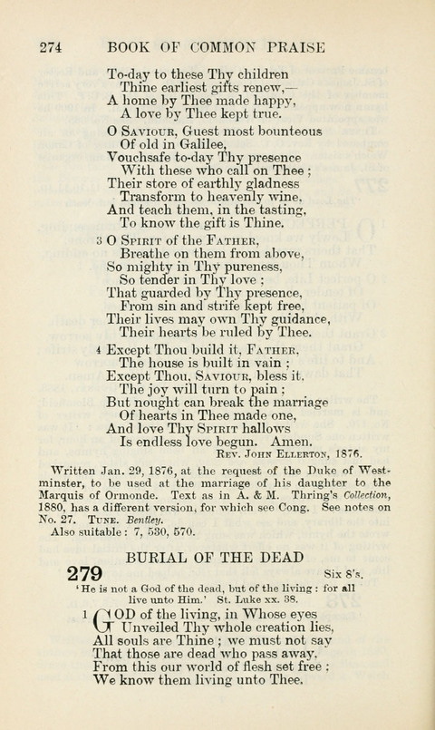 The Book of Common Praise: being the Hymn Book of the Church of England in Canada. Annotated edition page 274