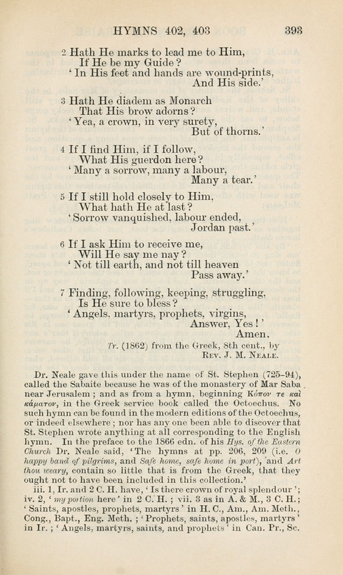 The Book of Common Praise: being the Hymn Book of the Church of England in Canada. Annotated edition page 393