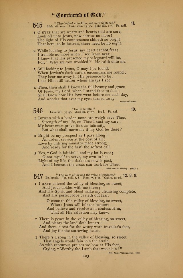 The Clifton Chapel Collection of "Psalms, Hymns, and Spiritual Songs": for public, social and family worship and private devotions at the Sanitarium, Clifton Springs, N. Y. page 103