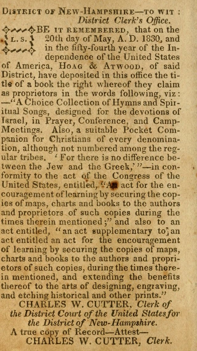 A Choice Collection of Hymns, and Spiritual Songs, designed for the devotions of Israel, in prayer, conference, and camp-meetings...(2nd ed.) page 13