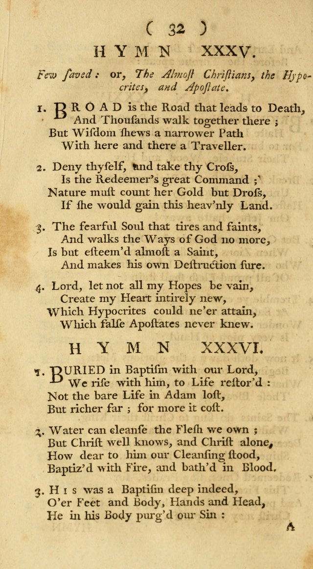 The Christians Duty, exhibited, in a series of Hymns: collected from various authors, designed for the worship of God, and for the edification of Christians (1st Ed.) page 32