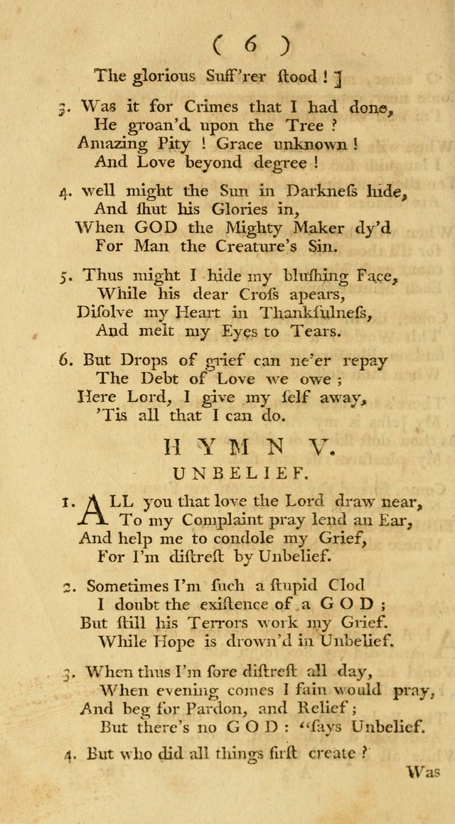 The Christians Duty, exhibited, in a series of Hymns: collected from various authors, designed for the worship of God, and for the edification of Christians (1st Ed.) page 6