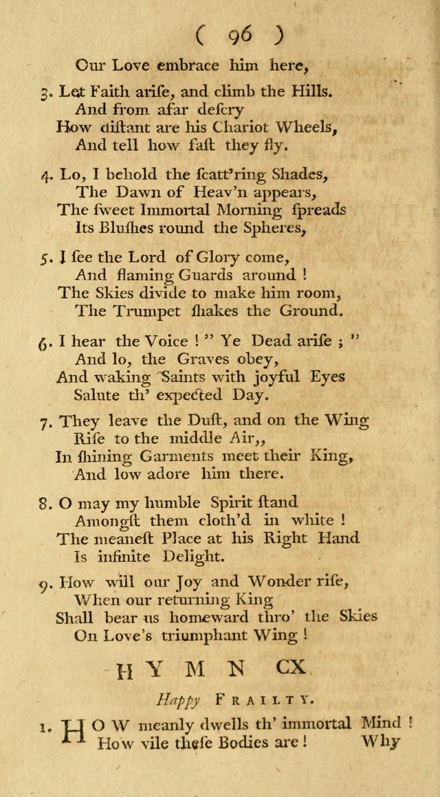 The Christians Duty, exhibited, in a series of Hymns: collected from various authors, designed for the worship of God, and for the edification of Christians (1st Ed.) page 96