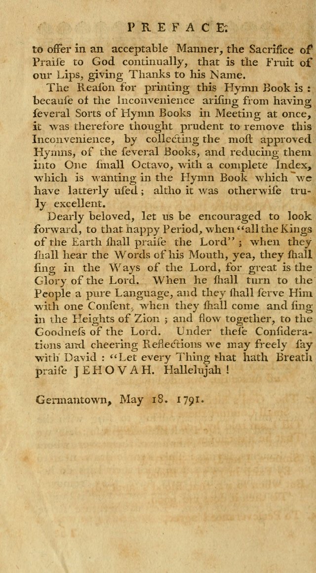 The Christians Duty, exhibited, in a series of Hymns: collected from various authors, designed for the worship of God, and for the edification of Christians (1st Ed.) page x