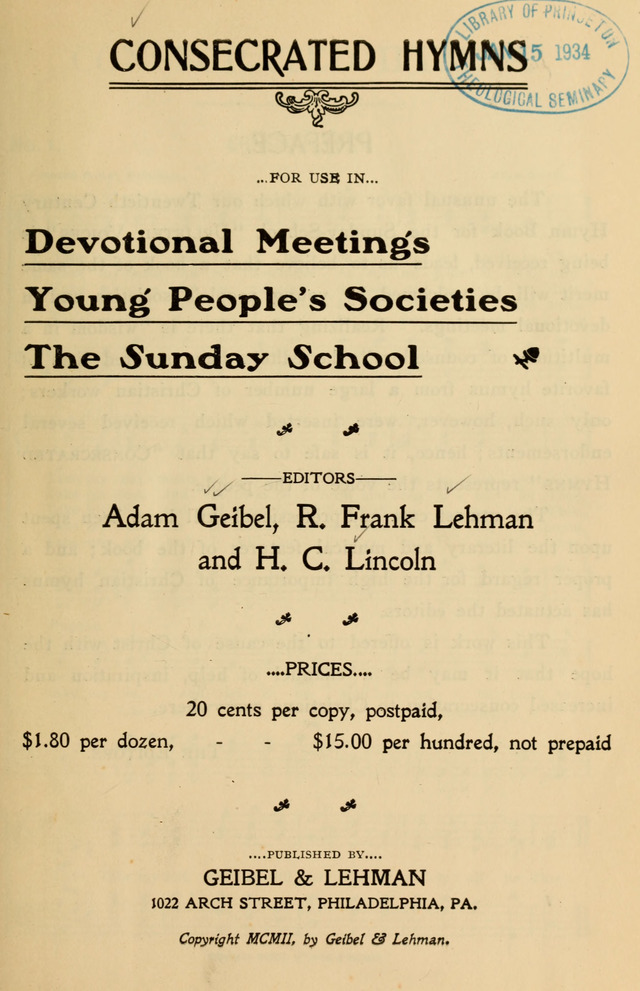 Consecrated Hymns page iv