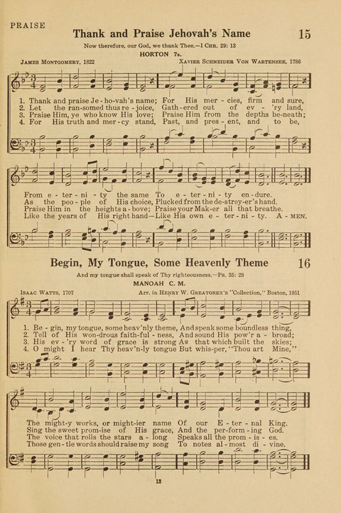 Church Hymnal, Mennonite: a collection of hymns and sacred songs suitable for use in public worship, worship in the home, and all general occasions (1st ed. ) [with Deutscher Anhang] page 13