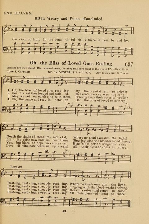 Church Hymnal, Mennonite: a collection of hymns and sacred songs suitable for use in public worship, worship in the home, and all general occasions (1st ed. ) [with Deutscher Anhang] page 489
