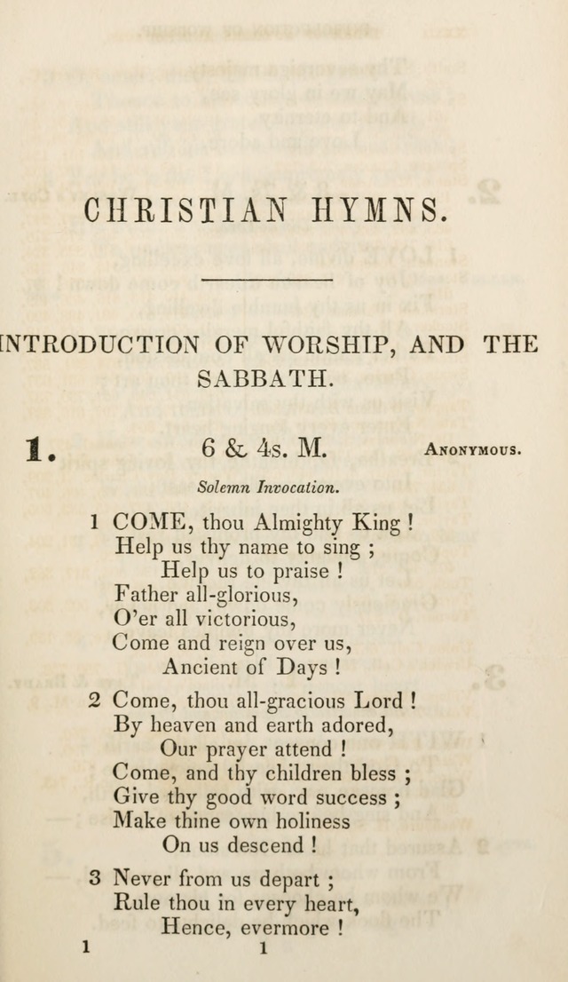 Christian Hymns for Public and Private Worship: a collection compiled  by a committee of the Cheshire Pastoral Association (11th ed.) page 1