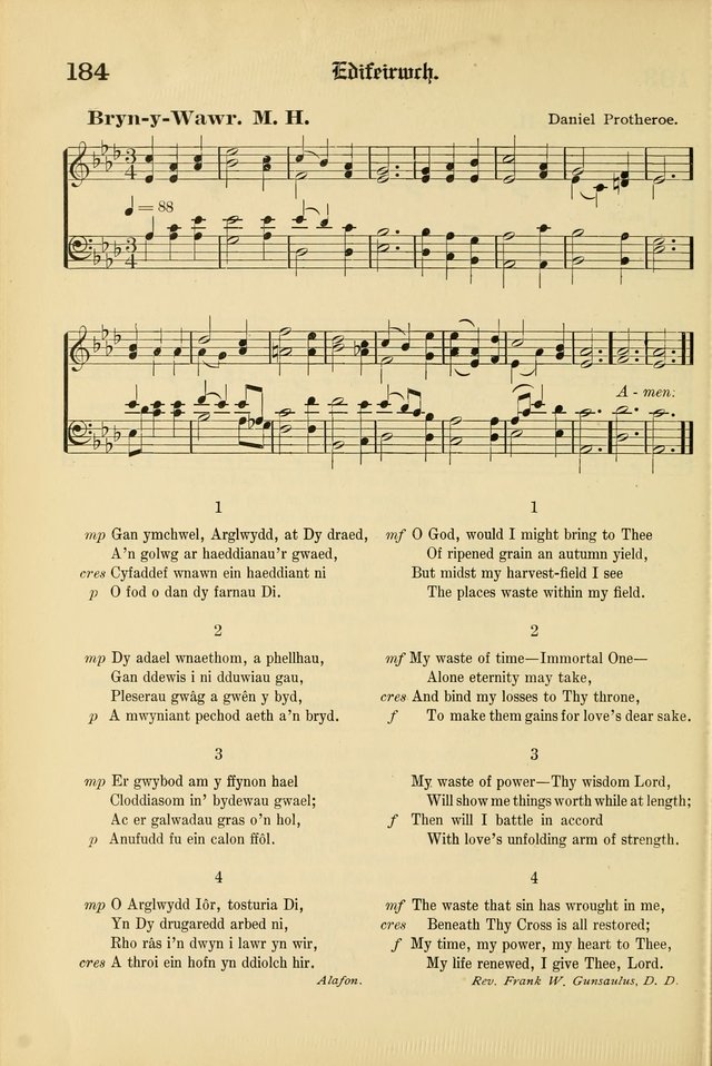 Cân a Mawl: llyfr hymna a thonau Methodistiaid Calfinaidd Unol Dalaethau yr America=Song and Praise: the hymnal of the Calvinistic Methodist Church of the United States of America page 188