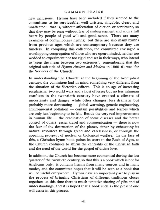 Common Praise: A new edition of Hymns Ancient and Modern page viii