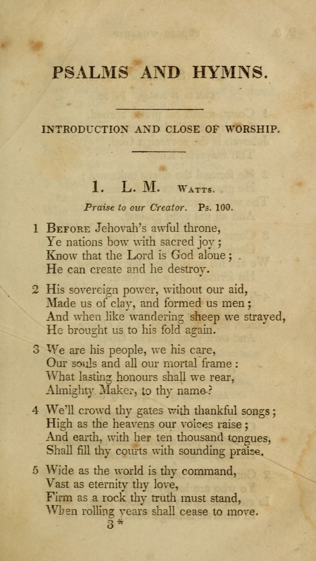 A Collection of Psalms and Hymns for Christian Worship (6th ed.) page 1