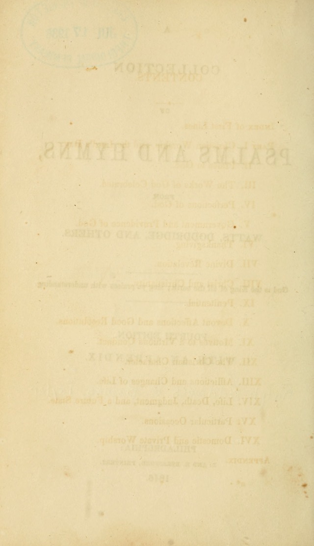 A Collection of Psalms and Hymns: from Watts, Doddridge, and others (4th ed. with an appendix) page 2