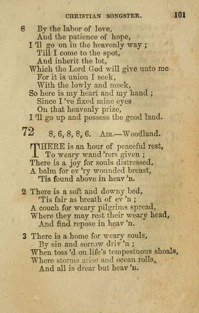 The Christian Songster: a collection of hymns and spiritual songs, usually sung at camp, prayer, and social meetings, and revivals of religion. Designed for all denominations page 108