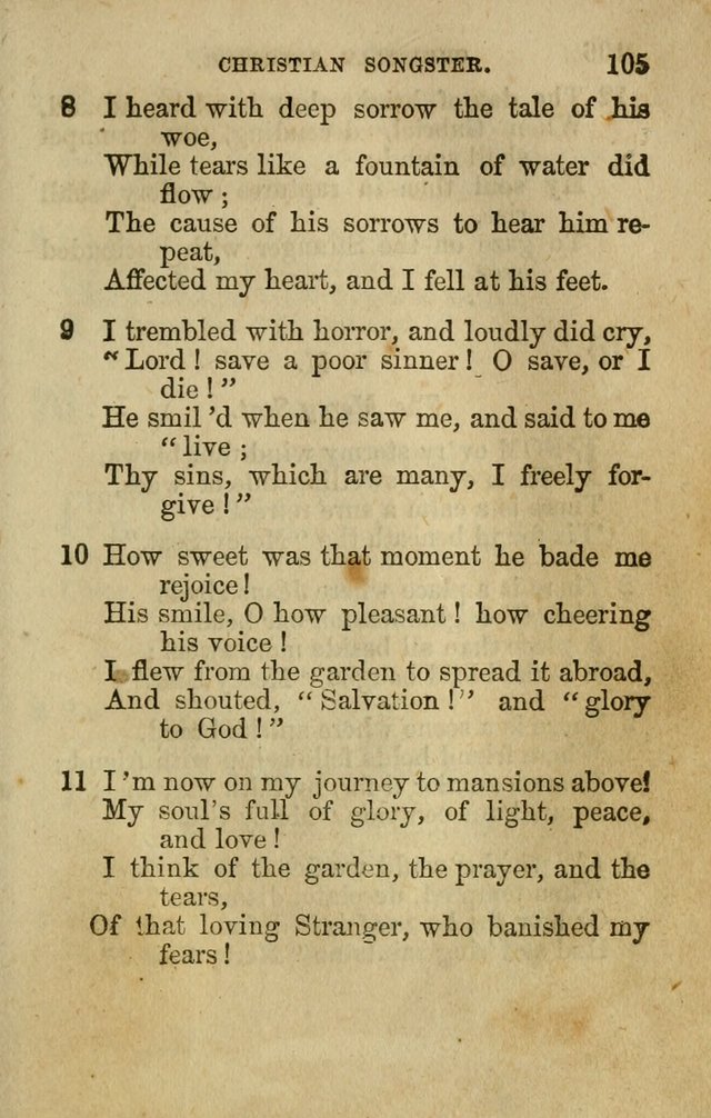 The Christian Songster: a collection of hymns and spiritual songs, usually sung at camp, prayer, and social meetings, and revivals of religion. Designed for all denominations page 112