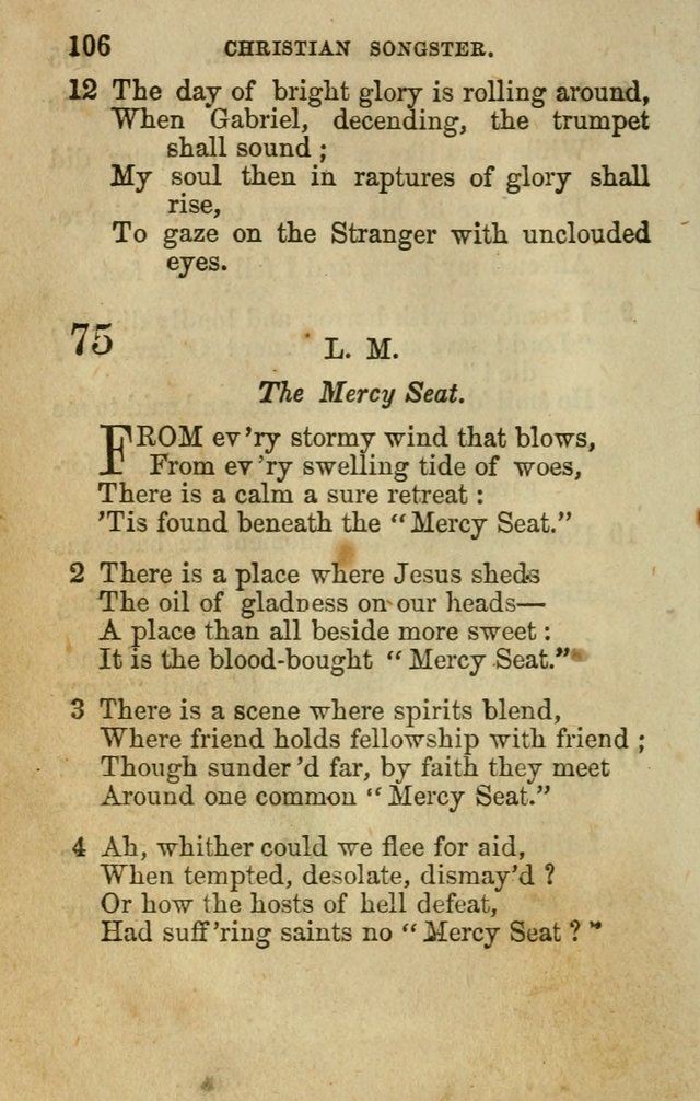 The Christian Songster: a collection of hymns and spiritual songs, usually sung at camp, prayer, and social meetings, and revivals of religion. Designed for all denominations page 113
