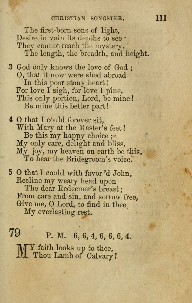 The Christian Songster: a collection of hymns and spiritual songs, usually sung at camp, prayer, and social meetings, and revivals of religion. Designed for all denominations page 118