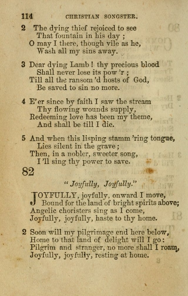 The Christian Songster: a collection of hymns and spiritual songs, usually sung at camp, prayer, and social meetings, and revivals of religion. Designed for all denominations page 123