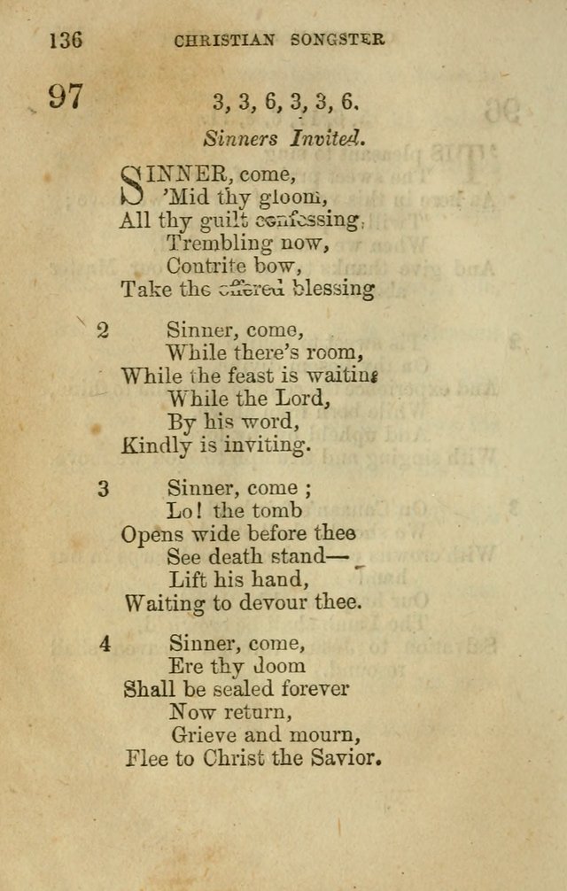 The Christian Songster: a collection of hymns and spiritual songs, usually sung at camp, prayer, and social meetings, and revivals of religion. Designed for all denominations page 145