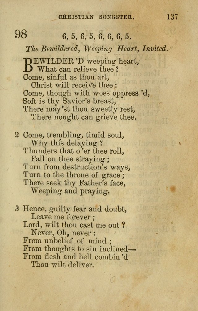 The Christian Songster: a collection of hymns and spiritual songs, usually sung at camp, prayer, and social meetings, and revivals of religion. Designed for all denominations page 146