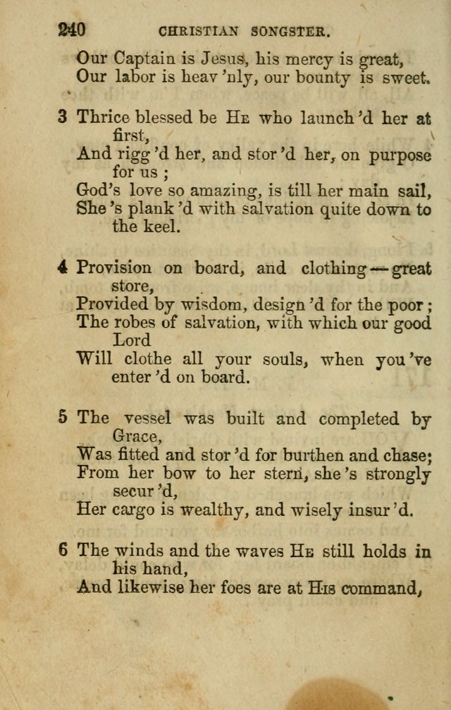 The Christian Songster: a collection of hymns and spiritual songs, usually sung at camp, prayer, and social meetings, and revivals of religion. Designed for all denominations page 249