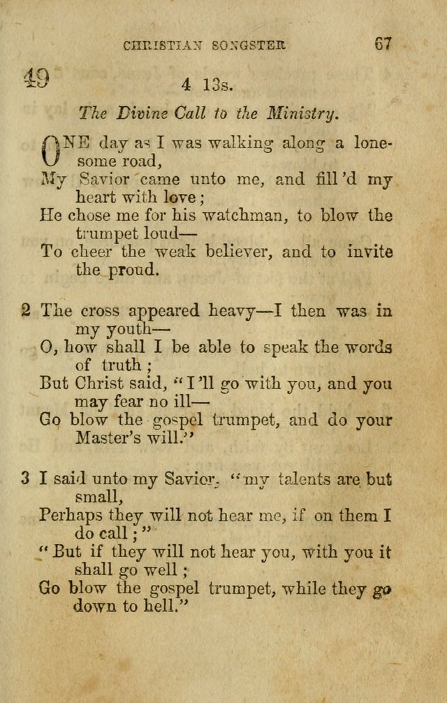 The Christian Songster: a collection of hymns and spiritual songs, usually sung at camp, prayer, and social meetings, and revivals of religion. Designed for all denominations page 74