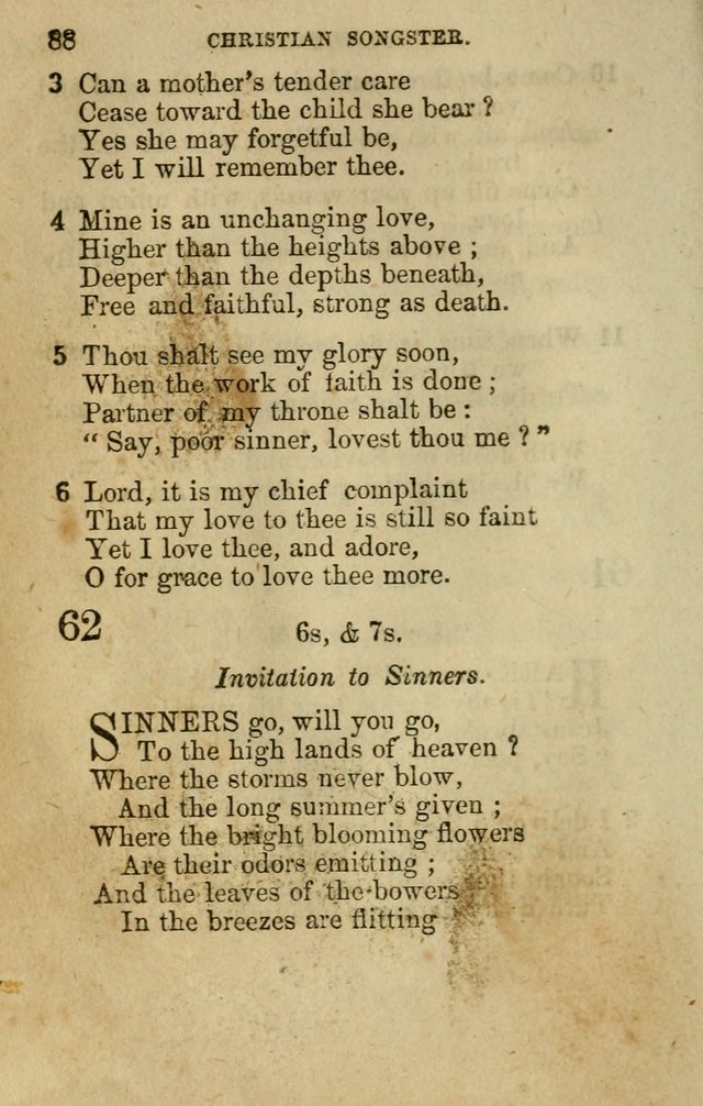 The Christian Songster: a collection of hymns and spiritual songs, usually sung at camp, prayer, and social meetings, and revivals of religion. Designed for all denominations page 95