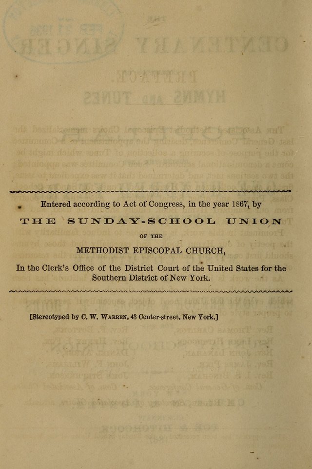 The Centenary Singer: a collection of hymns and tunes popular during the last one hundred years page ix