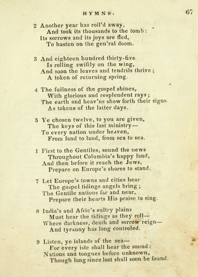 A Collection of Sacred Hymns for the use of the Latter-Day Saints page 67