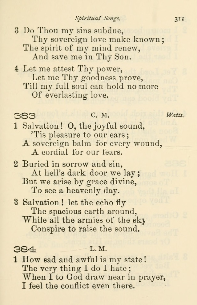 A Choice Selection of Hymns and Spiritual Songs for the use of the Baptist Church and all lovers of song page 314