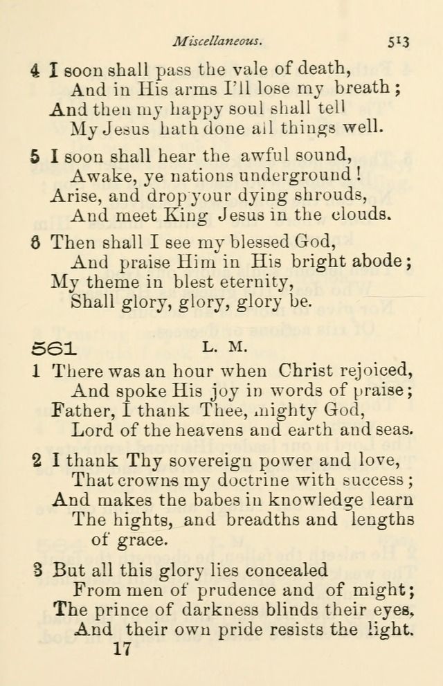 A Choice Selection of Hymns and Spiritual Songs for the use of the Baptist Church and all lovers of song page 516