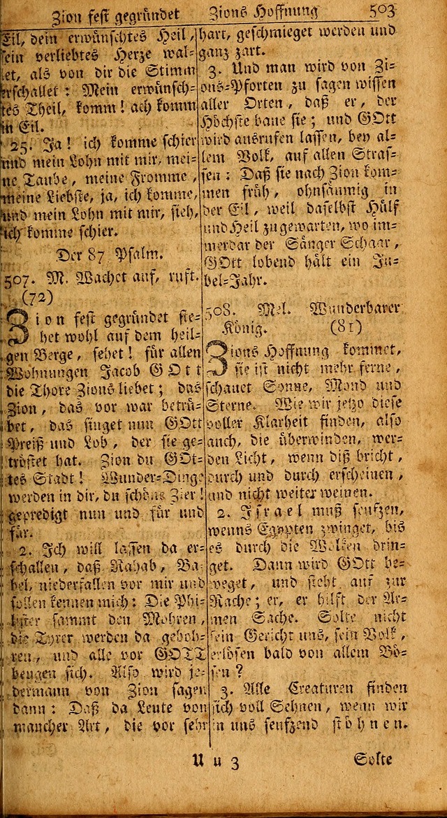 Das Kleine Davidische Psalterspiel der Kinder Zions: von alten und neuen auserlesenen Geistes-Gesängen allen wahren heils-begierigen säuglingen der weisheit, infonderheit aber denen Gemeinden ... page 503