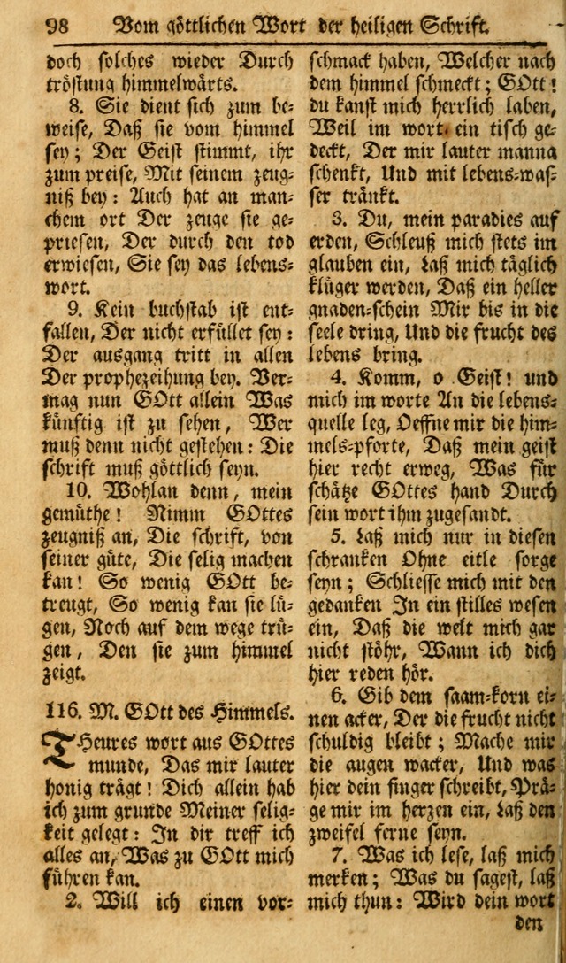 Das Geistliche Saitenspiel: oder, Eine Sammlung auserlesener, erbaulicher, geistreicher Lieder zum Gebrauch aller Gottliebenden Seelen, insonderheit für dei Gemeinen der Evangelischen... (1st Aufl.) page 98