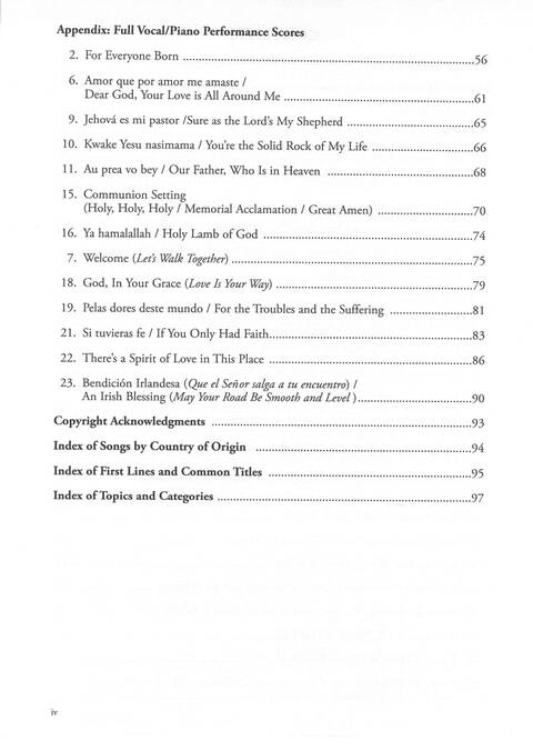For Everyone Born: global songs for an emerging church page iv