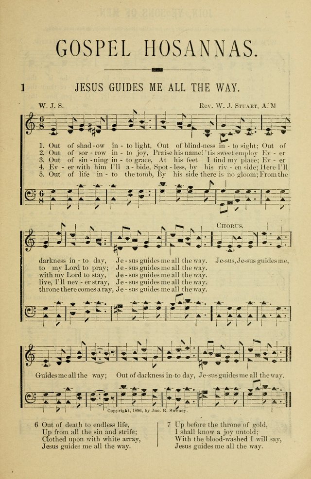 Gospel Hosannas: A Choice Collection of Hymns and Tunes for use in Evangelistic, Brotherhood and Mission Meetings, Sunday School, Etc. page 1
