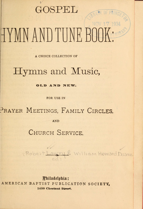 Gospel Hymn and Tune Book: a choice collection of Hymns and Music, old and new, for use in Prayer Meetings, Family Circles, and Church Service page vi