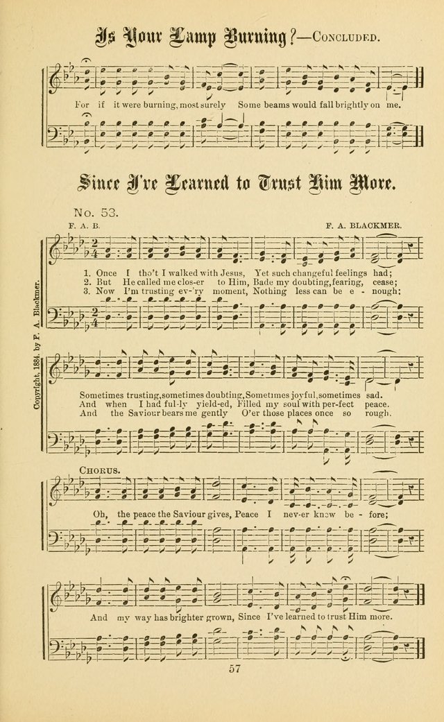 Gospel in Song: a new collection of "hymns and spiritual songs," for use in Sunday schools, praise meetings, prayer meetings, revival meetings, camp meetings and in other places ... page 57