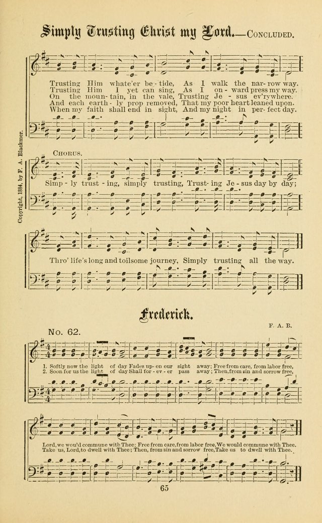 Gospel in Song: a new collection of "hymns and spiritual songs," for use in Sunday schools, praise meetings, prayer meetings, revival meetings, camp meetings and in other places ... page 65