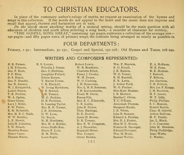 The Gospel Song Sheaf: for Sunday schools and young peoples meetings, comprising primary songs, intermediate songs, gospel and special songs, and old hymns and tunes page 2