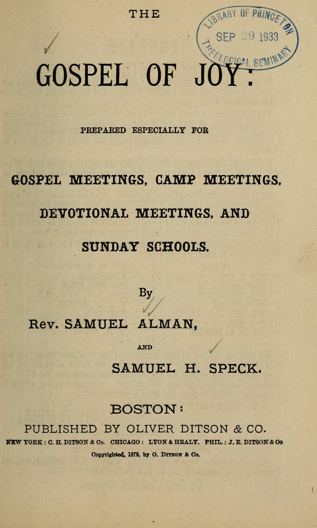 The Gospel of Joy: prepared especially for gospel meetings, camp meetings, devotional meetings, and Sunday schools page 1