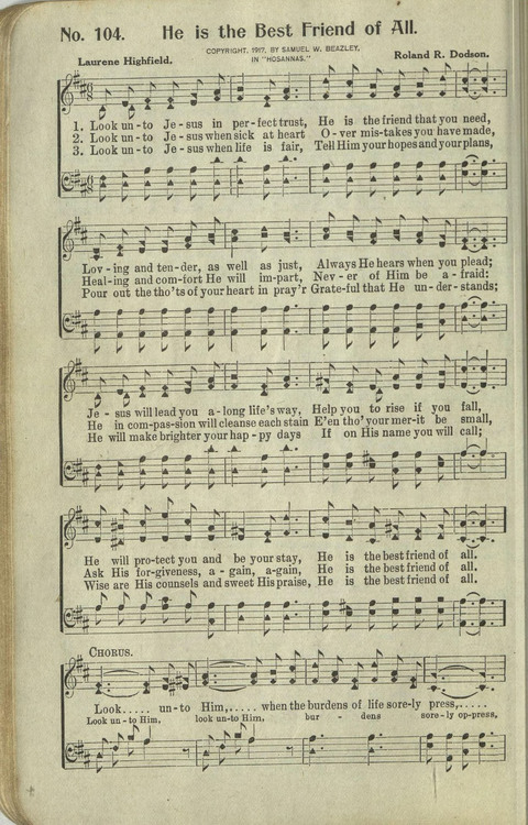 Hosannas: for Sunday Schools, conventions, etc., and generatl use in Christian work and worship page 104