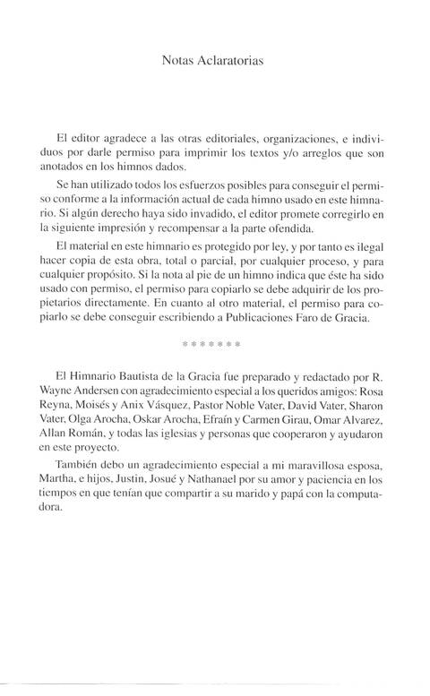 El Himnario Bautista de la Gracia page iii