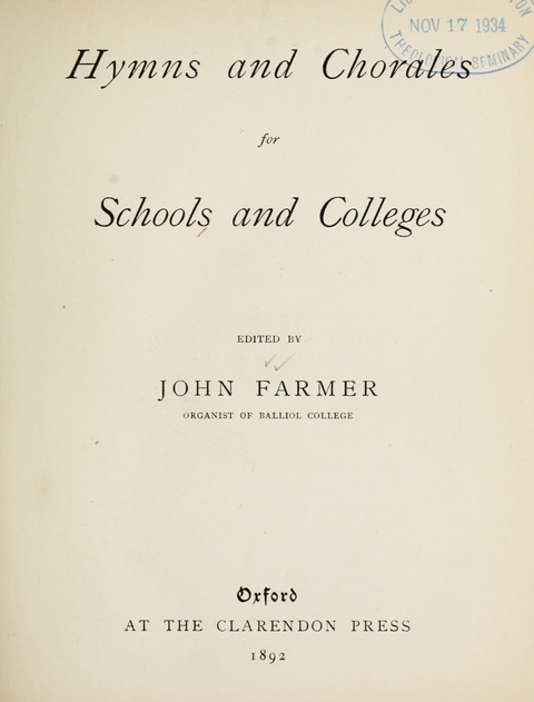 Hymns and Chorales: for schools and colleges page vi