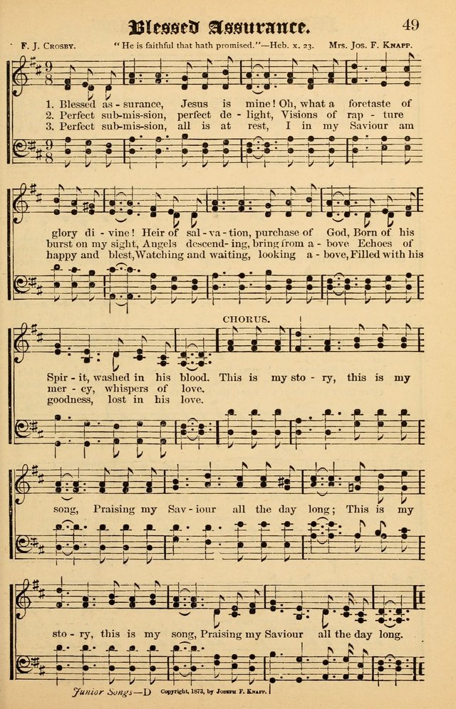 Junior Songs: a collection of sacred hymns and songs; for use in meetings of junior societies, Sunday Schools, etc. page 49