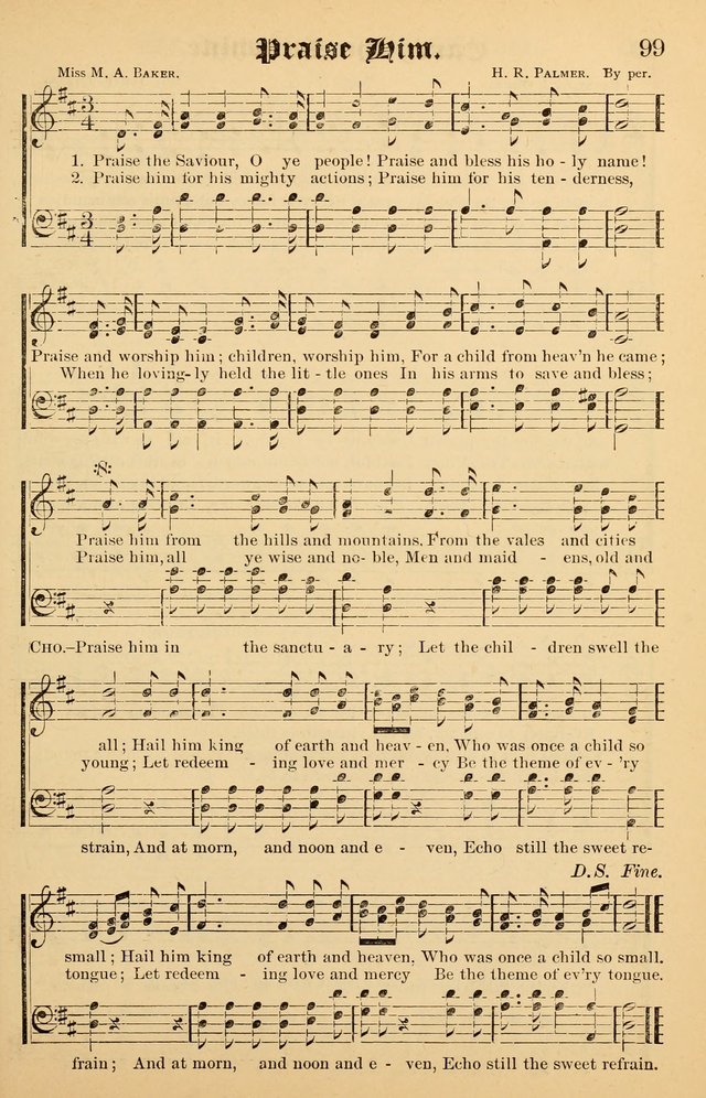 Junior Songs: a collection of sacred hymns and songs; for use in meetings of junior societies, Sunday Schools, etc. page 99