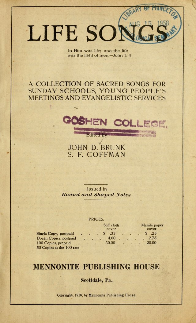 Life Songs: a collection of sacred songs for Sunday schools, young people