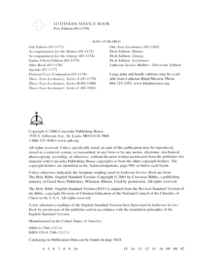 Lutheran Service Book page ii