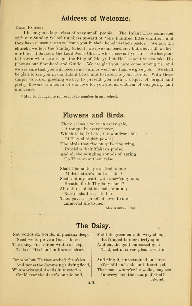Melodies for Little People: containing also one hundred recitations for Sunday-schools, anniversary occasions, concerts, entertainments, and sociables, with songs adapted... page 43