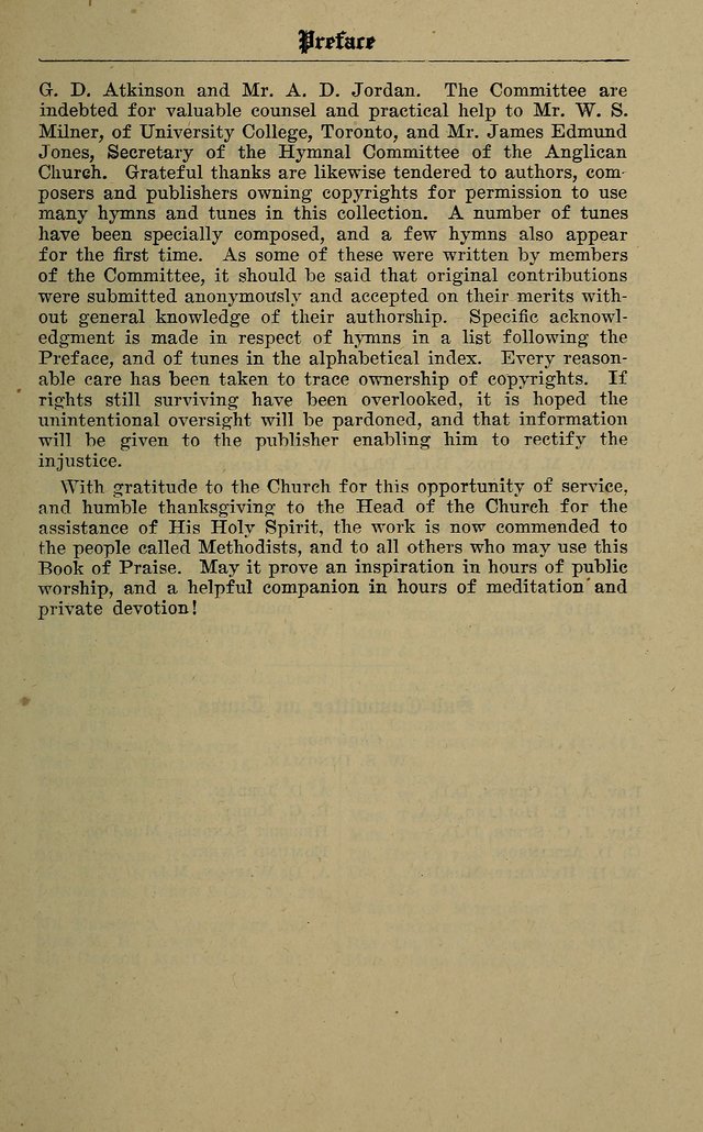 Methodist Hymn and Tune Book: official hymn book of the Methodist Church page xi